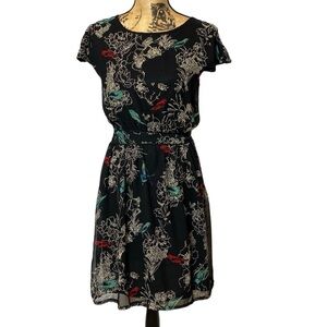 Vintage Black Floral Bird Dress 6/8